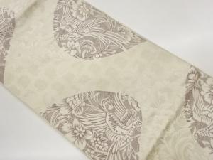 尾長鶏に花葉模様織出し名古屋帯